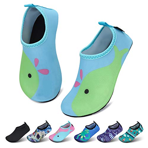 SAGUARO Kinder Badeschuhe Jungen Aquaschuhe Mädchen Schnell Trocknend Strandschuhe Atmungsaktiv Wasserschuhe Surf Yoga Neoprenschuhe,Grün Delfine,Gr.26/27 EU von SAGUARO