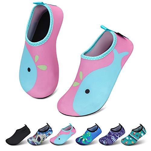 SAGUARO Mädchen Badeschuhe Kinder Aquaschuhe Jungen Schnell Trocknend Strandschuhe Atmungsaktiv Wasserschuhe Surf Yoga Neoprenschuhe,Pink Delfine,Gr.32/33 EU von SAGUARO
