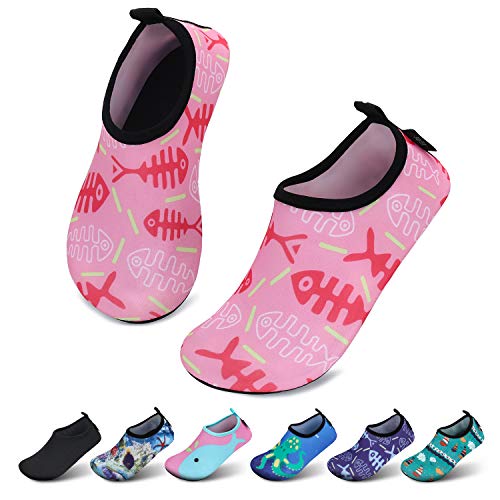 SAGUARO Mädchen Badeschuhe Kinder Aquaschuhe Jungen Schnell Trocknend Strandschuhe Atmungsaktiv Wasserschuhe Surf Yoga Neoprenschuhe,Pink Fischgräte,Gr.24/25 EU von SAGUARO