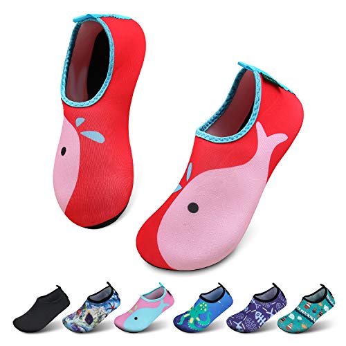 SAGUARO Mädchen Badeschuhe Kinder Aquaschuhe Jungen Schnell Trocknend Strandschuhe Atmungsaktiv Wasserschuhe Surf Yoga Neoprenschuhe,Rot Delfine,Gr.26/27 EU von SAGUARO