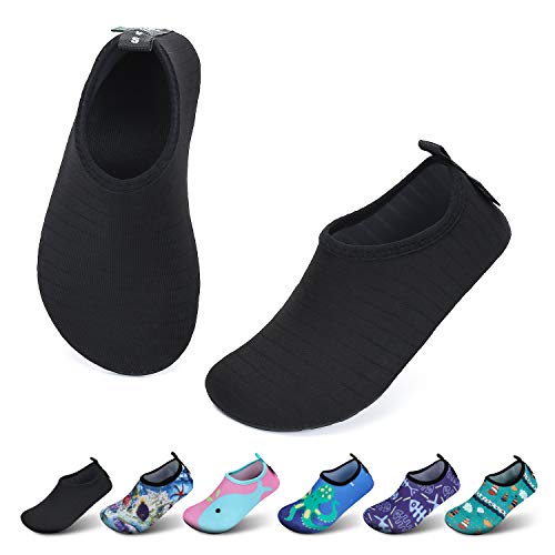 SAGUARO Kinder Badeschuhe Jungen Aquaschuhe Mädchen Schnell Trocknend Strandschuhe Atmungsaktiv Wasserschuhe Surf Yoga Neoprenschuhe,Schwarz Streifen,Gr.26/27 EU von SAGUARO