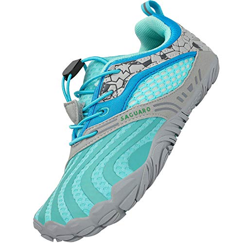 SAGUARO Kinder Barfußschuhe Mädchen Traillaufschuhe Jungen Trainingsschuhe Zehenschuhe Atmungsaktiv rutschfest Walkingschuhe Laufschuhe Schnell Trocknend Badeschuhe, Blau 25 von SAGUARO