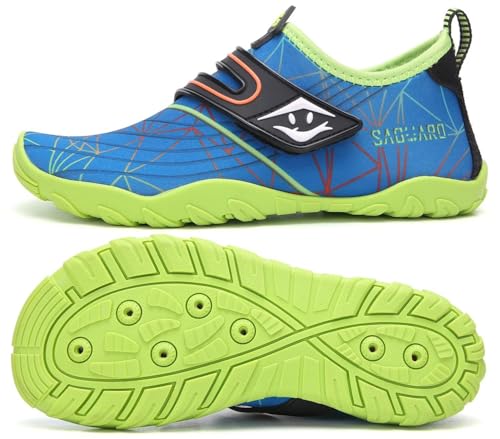SAGUARO Badeschuhe Kinder Wasserschuhe Schwimmschuhe Jungen Mädchen Aquaschuhe Strandschuhe rutschfest Neoprenschuhe Surfschuhe Atmungsaktiv Wassersportschuhe Tauchschuhe St.2 Blau, Gr.28 EU von SAGUARO