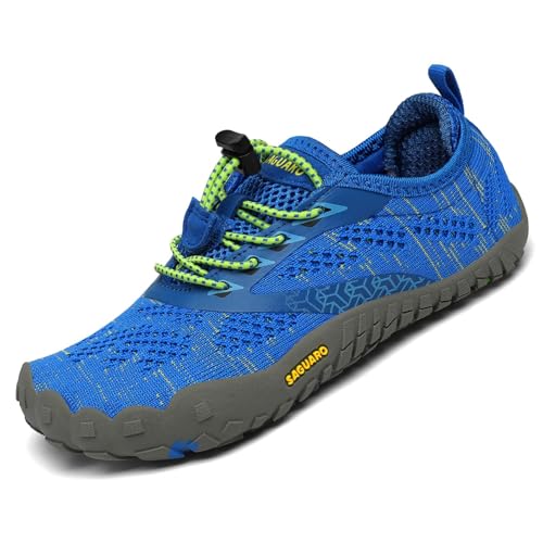 SAGUARO Kinder Barfußschuhe Jungen Aquaschuhe Mädchen Atmungsaktiv Traillaufschuhe June Outdoor Schnell Trocknend Badeschuhe Leicht, Blau 35 EU von SAGUARO