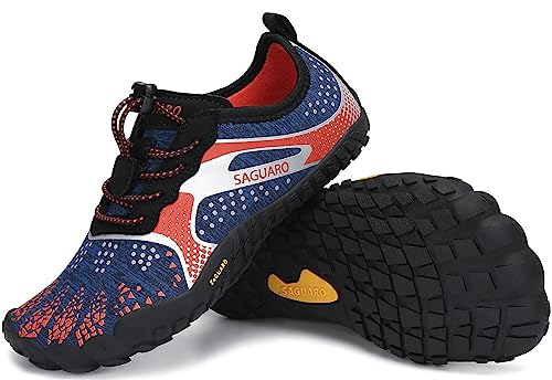 SAGUARO Kinder Barfussschuhe Jungen Aquaschuhe Mädchen Trekkingschuhe rutschfest Traillaufschuhe Atmungsaktiv Fitnessschuhe Outdoor Sportschuhe Dunkelblau A Gr.27 von SAGUARO