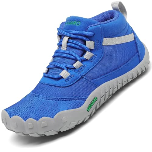 SAGUARO Kinder Barfußschuhe Jungen Leichtigkeit Trekking-Wanderschuhe Mädchen Outdoor Fitnessschuhe Kühles Blau Gr.32 von SAGUARO