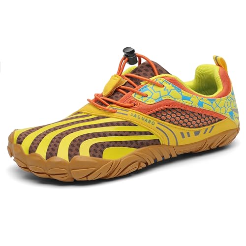 SAGUARO Barfußschuhe Barfussschuhe Kinder Outdoor Sport Barfuß Schuhe Jungen Mädchen Zehenschuhe Traillaufschuhe Fitnessschuhe rutschfest Badeschuhe Wasserschuhe Gelb,Gr.34 von SAGUARO