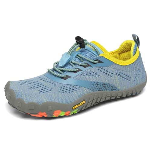 SAGUARO Kinder Barfußschuhe Traillaufschuhe Jungen Mädchen Trainingsschuhe Zehenschuhe Atmungsaktiv rutschfest Walkingschuhe Laufschuhe Schnell Trocknend Badeschuhe, Himmelblau 25 EU von SAGUARO