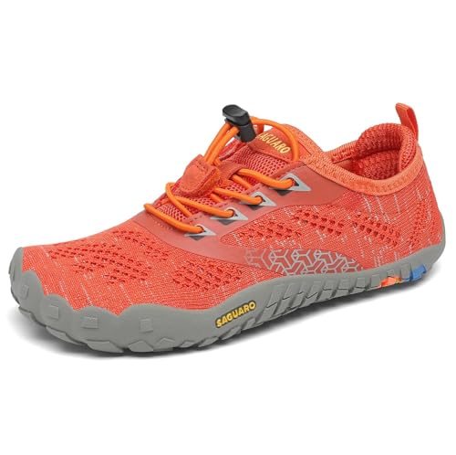 SAGUARO Kinder Barfußschuhe Traillaufschuhe Jungen Mädchen Trainingsschuhe Zehenschuhe Atmungsaktiv rutschfest Walkingschuhe Laufschuhe Schnell Trocknend Badeschuhe, Orange 28 EU von SAGUARO
