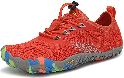 SAGUARO Kinder Barfußschuhe Traillaufschuhe Jungen Mädchen Trainingsschuhe Zehenschuhe Atmungsaktiv rutschfest Walkingschuhe Laufschuhe Schnell Trocknend Badeschuhe, Orange 30 EU von SAGUARO