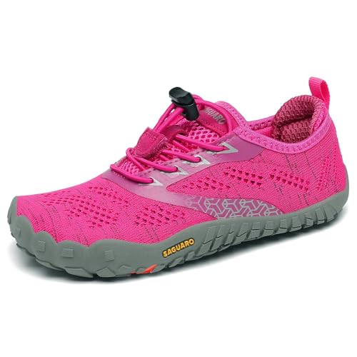 SAGUARO Kinder Barfußschuhe Traillaufschuhe Jungen Mädchen Trainingsschuhe Zehenschuhe Atmungsaktiv rutschfest Walkingschuhe Laufschuhe Schnell Trocknend Badeschuhe, Rosa 26 EU von SAGUARO