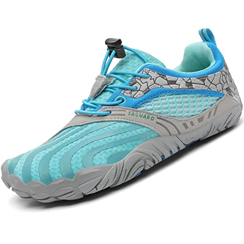 SAGUARO Kinder Barfußschuhe Traillaufschuhe Jungen Mädchen Trainingsschuhe Zehenschuhe rutschfest Walkingschuhe Himmelblau Gr.30 von SAGUARO