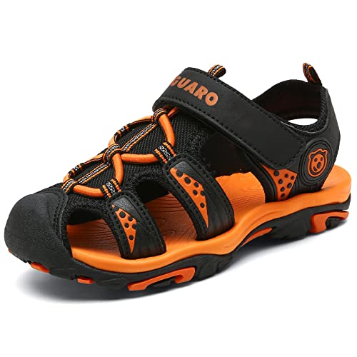 SAGUARO Kinder Geschlossene Sandalen Atmungsaktiv Strand Schuhe Sommer Trekking Schuhe Orange Schwarz Gr.25 von SAGUARO