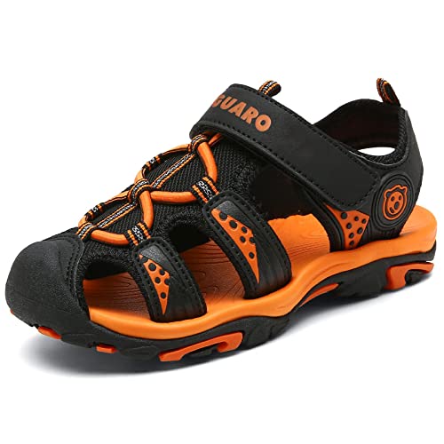 SAGUARO Kinder Geschlossene Sandalen Atmungsaktiv Strand Schuhe Sommer Trekking Schuhe Orange Schwarz Gr.27 von SAGUARO