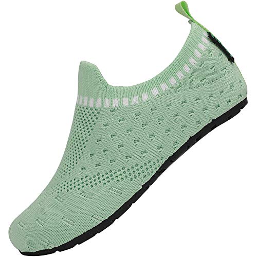 SAGUARO Kinder Hüttenschuhe Leichte Atmungsaktiv Hausschuhe Unisex Socken rutschfeste Lauflernschuhe für Jungen Weiche Bequem Slippers, Grün 32/33 von SAGUARO