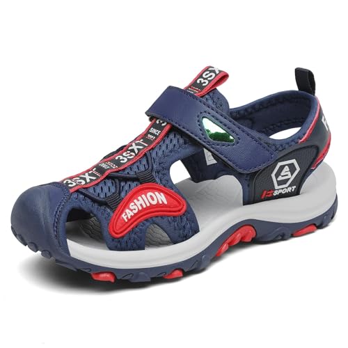 SAGUARO Kinder Sandalen für Jungen Mädchen Leichtgewicht Geschlossen Sport Trekkingandalen Atmungsaktiv Rutschfest Wandersandalen Sommer Outdoor Dunkelblau 35 EU von SAGUARO