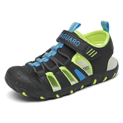 SAGUARO Kinder Sandalen für Jungen Leichtgewicht Geschlossen Sport Trekkingandalen Atmungsaktiv Rutschfest Wandersandalen Sommer Outdoor Schwarzgrün 36 EU von SAGUARO