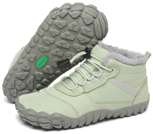 SAGUARO Kinder Winter Barfußschuhe Mädchen Jungen Winterschuhe Warm Gefüttert Winterstiefel Leicht Rutschfest Winterboots für Wandern & Trekking, Will Ⅰ, Grün, 36 EU von SAGUARO