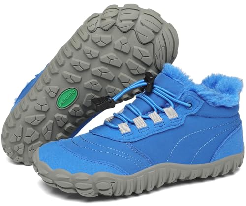 SAGUARO Kinder Winter Barfußschuhe Mädchen Jungen Winterschuhe Warm Gefüttert Winterstiefel Leicht Rutschfest Winterboots für Wandern & Trekking, Will Ⅰ, Lapisblau, 33 EU von SAGUARO