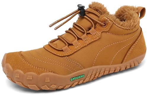 SAGUARO Kinder Winter Barfußschuhe Winterschuhe Warme Gefüttert Wanderschuhe Leicht rutschfest Winterstiefel 26EU von SAGUARO