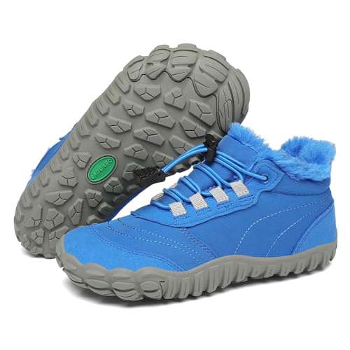 SAGUARO Kinder Winter Barfußschuhe Winterschuhe Warme Gefüttert WanderSchuhe Leicht Rutschfest Winterstiefel 29EU von SAGUARO