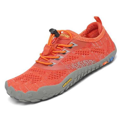 SAGUARO Mädchen Barfußschuhe Atmungsaktiv Kinder Wanderschuhe Freizeitschuhe Sommer Jungen Strandschuhe Surfschuhe Schwimmschuhe Schnell Trocknend Unisex rutschfest Leicht, Orange 35 EU von SAGUARO