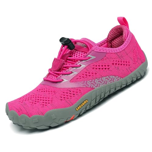 SAGUARO Mädchen Barfußschuhe Atmungsaktiv Kinder Wanderschuhe Freizeitschuhe Sommer Jungen Strandschuhe Surfschuhe Schwimmschuhe Schnell Trocknend Unisex rutschfest Leicht, Rot 26 EU von SAGUARO