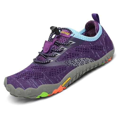 SAGUARO Mädchen Barfußschuhe Atmungsaktiv Kinder Barfussschuhe Sommer Freizeitschuhe Jungen Schwimmschuhe Schnell Trocknend Badeschuhe Unisex rutschfest Leicht, Violett 26 EU von SAGUARO