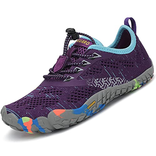 SAGUARO Mädchen Barfußschuhe Atmungsaktiv Kinder Barfussschuhe Sommer Freizeitschuhe Jungen Schwimmschuhe Schnell Trocknend Badeschuhe Unisex rutschfest Leicht, Violett 36 EU von SAGUARO