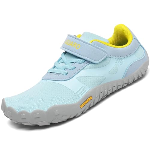 SAGUARO Mädchen Barfußschuhe Sommer Outdoor Kinder Schuhe Atmungsaktiv rutschfest Jungen Traillaufschuhe Unisex Leicht Sportschuhe Himmelblau 26 EU von SAGUARO