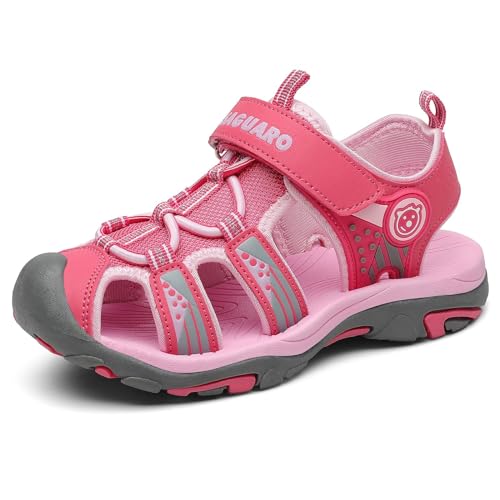 SAGUARO Mädchen Sandalen für Outdoor Sport Kinder Sandalen mit Geschlossene Zehe Rutschfest Atmungsaktiv Wandersandalen Sommer Rosa 25 EU von SAGUARO