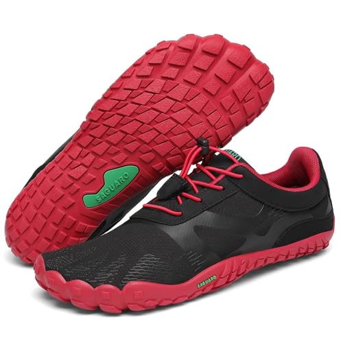 SAGUARO Barfußschuhe Herren Barfuss Schuhe Damen Barfussschuhe Outdoor Sport Zehenschuhe Fitnessschuhe rutschfest Traillaufschuhe Ja Rot,Gr.38 von SAGUARO