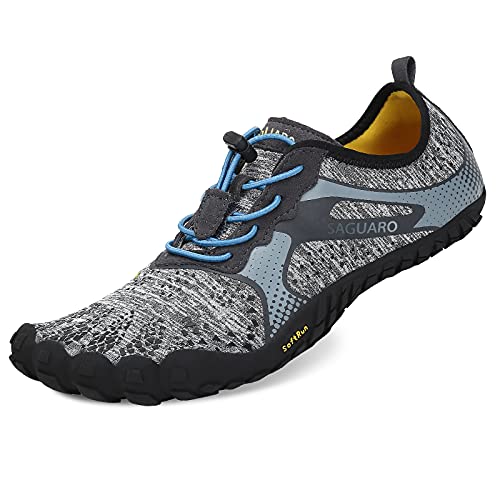 SAGUARO Outdoor Fitnessschuhe Herren Barfussschuhen Atmungsaktive rutschfeste Laufschuhe Grau Gr.46 von SAGUARO