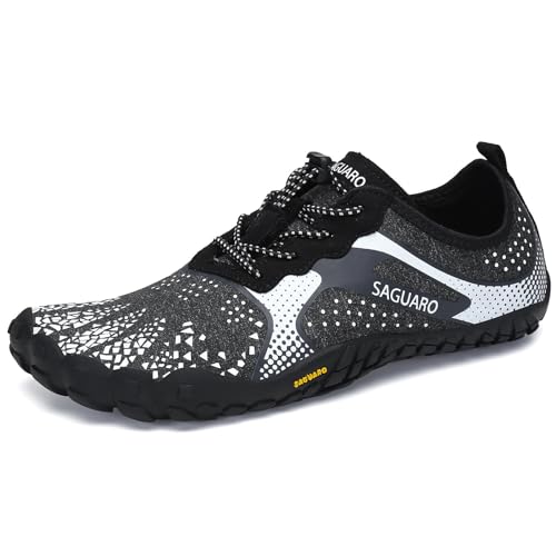 SAGUARO Barfußschuhe Herren Barfussschuhe Damen Barfuss Schuhe Outdoor Zehenschuhe Leicht Fitnessschuhe Traillaufschuhe mit Breite Zehenbox, Fast Ⅰ - Barfußschuhe Dunkelschwarz, Gr.47 EU von SAGUARO