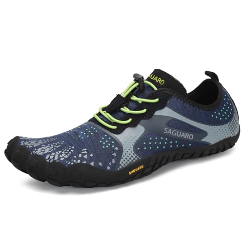 SAGUARO Barfußschuhe Herren Barfussschuhe Damen Barfuss Schuhe Outdoor Zehenschuhe Leicht Fitnessschuhe Traillaufschuhe mit Breite Zehenbox, Fast Ⅰ - Barfußschuhe Blau, Gr.47 EU von SAGUARO