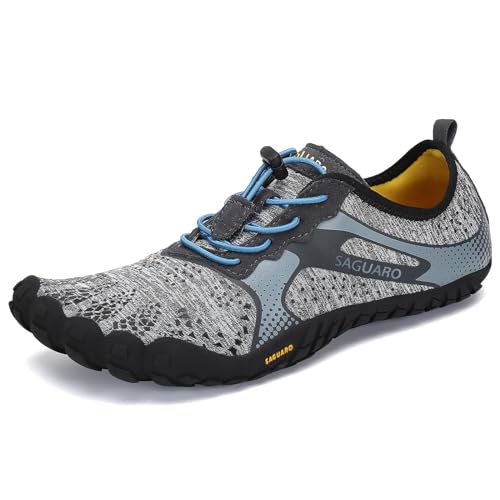 SAGUARO Barfußschuhe Herren Barfuss Schuhe Damen Barfussschuhe Outdoor Zehenschuhe Atmungsaktiv Traillaufschuhe mit Zero-Drop Solhe, Fast Ⅰ - Barfußschuhe Grau, Gr.46 EU von SAGUARO