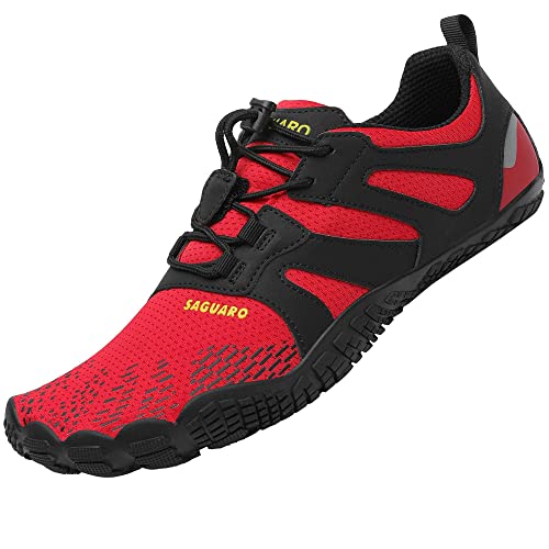 SAGUARO Schnell Trocknend Barfußschuhe Männer Outdoor Fitnessschuhe Frauen Aquaschuhe Walkingschuhe Schwimmschuhe Zehenschuhe rutschfest Barfussschuhe, Sommer Rot 43 von SAGUARO