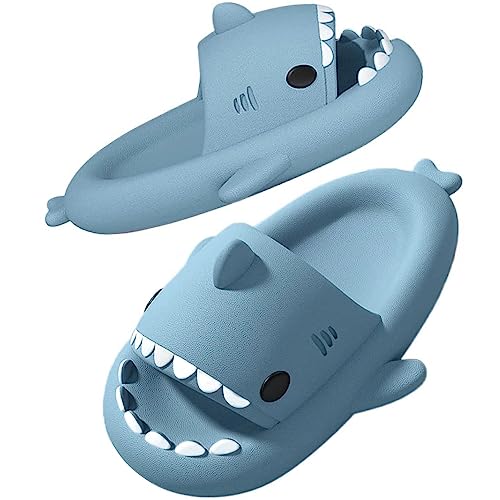 SAGUARO Shark Slides Pillow Herren Badelatschen Rutschfeste Badeschuhe Damen Strand Haifisch Schlappen Original Wolken Lustig Slippers Hai Sommer Hausschuhe Blau 38/39 von SAGUARO