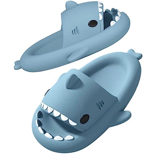 SAGUARO Shark Slippers Damen Herren Weich Bequem Hai Hausschuhe Sommer Shark Slides Zuhause Rutschfeste Schwimmbad Strand Haifisch Schlappen Original Wolken Badelatschen Pillow Latschen Blau 38/39 von SAGUARO