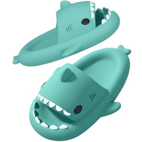 SAGUARO Shark Slippers Kinder Weich Bequem Hai Hausschuhe Jungen Mädchen Strand Haifisch Schlappen Original Wolken Badelatschen Pillow Latschen Grün 32/33 von SAGUARO