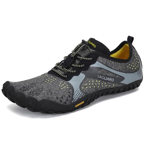 SAGUARO Barfußschuhe Damen Barfussschuhe Herren Outdoor Barfuß Traillaufschuhe Training Zehenschuhe Atmungsaktiv rutschfest Fitnessschuhe Straßenlaufschuhe Rauchiges Schwarz, Gr.37 EU von SAGUARO