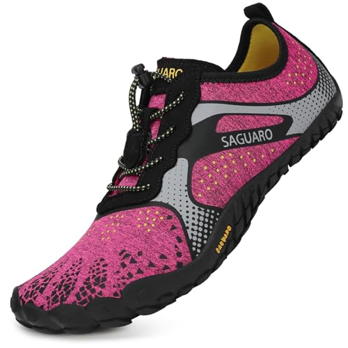 SAGUARO Barfußschuhe Damen Fitnessschuhe Herren Barfussschuhe Schnell Trocknend Traillaufschuhe rutschfest Unisex Aquaschuhe Atmungsaktiv Leicht Sommer Outdoor Wasserschuhe Temperament Pink 36 EU von SAGUARO