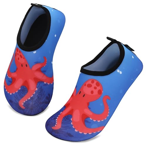 SAGUARO Sommer Kinder Badeschuhe Aquaschuhe Slip on Schwimmschuhe Leicht Wasserschuhe rutschfeste Strandschuhe für Jungen Mädchen, Strand Blau, 20/21 EU von SAGUARO