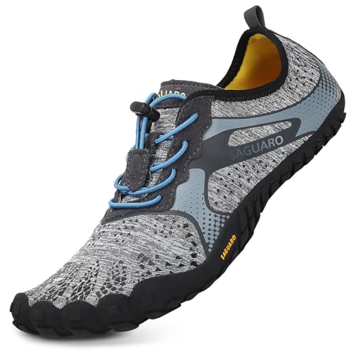 SAGUARO Barfußschuhe Herren Fitnessschuhe Damen Barfussschuhe Schnell Trocknend Traillaufschuhe rutschfest Unisex Aquaschuhe Atmungsaktiv Leicht Sommer Outdoor Wasserschuhe Temperament Grau 47 EU von SAGUARO