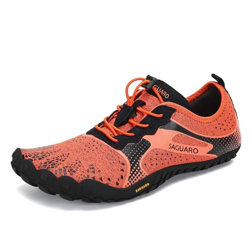 SAGUARO Barfußschuhe Damen Fitnessschuhe Herren Barfussschuhe Schnell Trocknend Traillaufschuhe rutschfest Unisex Aquaschuhe Atmungsaktiv Leicht Sommer Outdoor Wasserschuhe Temperament Orange 40 EU von SAGUARO