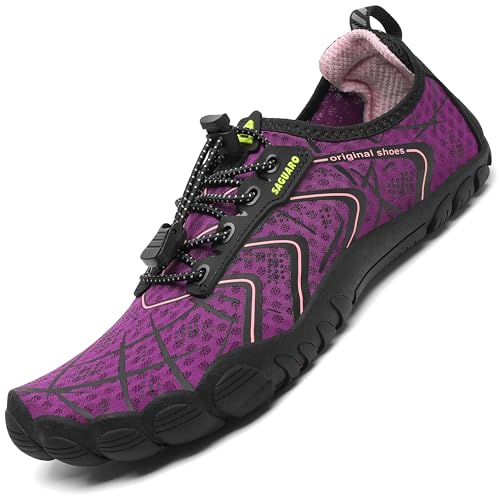 SAGUARO Sommer Unisex Badeschuhe Herren Schnell Trocknend Fitnessschuhe Damen Barfussschuhe Dicke Sohle Hellviolett Gr.40 von SAGUARO