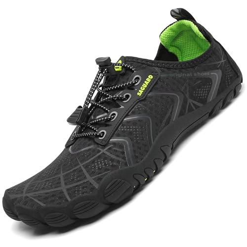 SAGUARO Sommer Unisex Badeschuhe Herren Schnell Trocknend Fitnessschuhe Damen Barfussschuhe Dicke Sohle Schwarz Gr.42 von SAGUARO