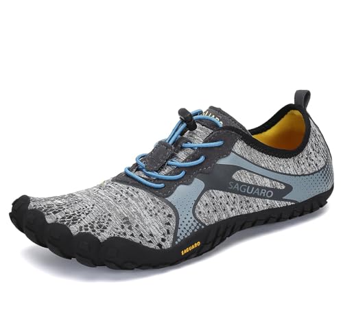 SAGUARO Barfußschuhe Herren Fitnessschuhe Damen Barfussschuhe Schnell Trocknend Traillaufschuhe rutschfest Unisex Aquaschuhe Atmungsaktiv Leicht Sommer Outdoor Wasserschuhe Temperament Grau 44 EU von SAGUARO