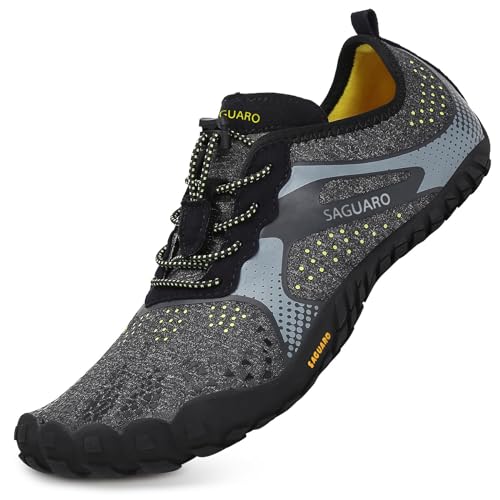 SAGUARO Barfußschuhe Damen Fitnessschuhe Herren Barfussschuhe Schnell Trocknend Traillaufschuhe rutschfest Unisex Aquaschuhe Atmungsaktiv Leicht Sommer Outdoor Wasserschuhe Temperament Schwarz 39 EU von SAGUARO