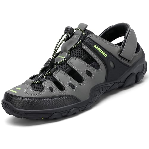 SAGUARO Trekking & Wandersandalen für Herren Damen mit Geschlossene Zehe Sommer Outdoor Sport Sandalen Bequem Atmungsaktiv Trekkingsandalen Grün 41 EU von SAGUARO